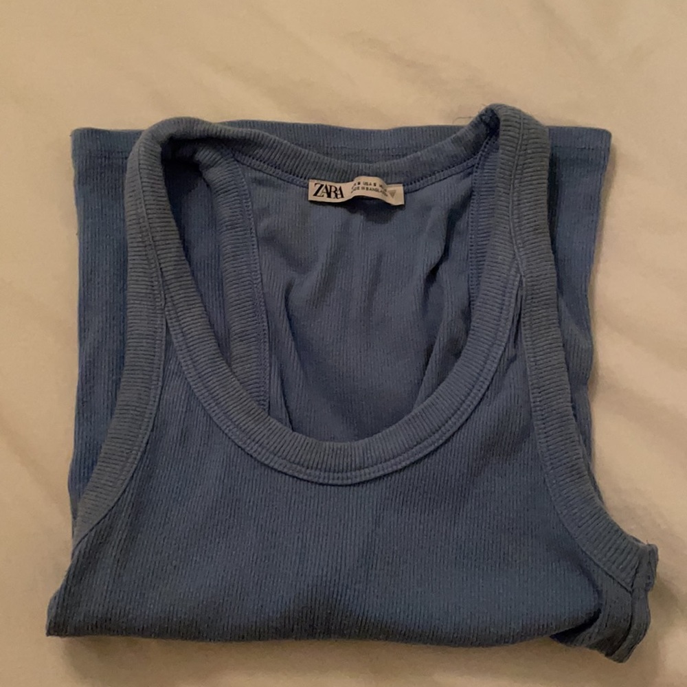 Zara Blue Ribbed Tank Top - Picture 7 of 8